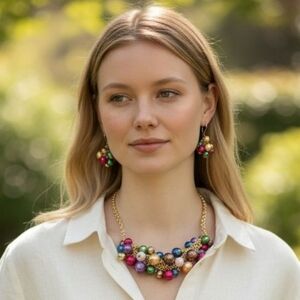 Vibrant Multicolor Beaded Necklace and Earring Set